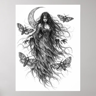 Poster Sorcière de nuit gothique et art de folklore sombr