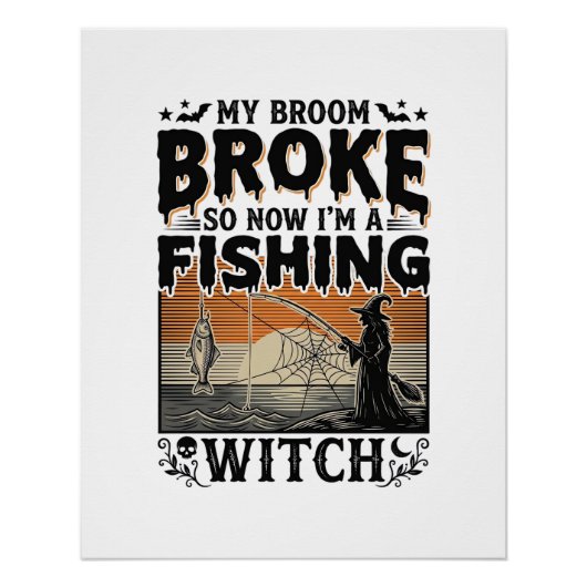 Poster Sorcière de pêche Halloween Dessin Vectoriel Vinta (Devant)