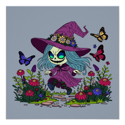 Poster Sorcière de printemps mignonne (Devant)