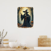 Poster Sorcière de squelette éffrayant dans la forêt hant (Cuisine)