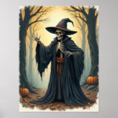 Poster Sorcière de squelette éffrayant dans la forêt hant (Devant)