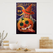 Poster Sorcière d'Halloween avec Citrouille drôle (Cuisine)