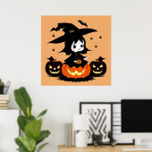 Poster Sorcière d'Halloween avec citrouilles (Bureau à domicile)