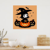 Poster Sorcière d'Halloween avec citrouilles (Cuisine)