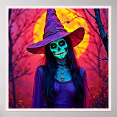 Poster Sorcière d'Halloween avec conception de visage crâ (Devant)