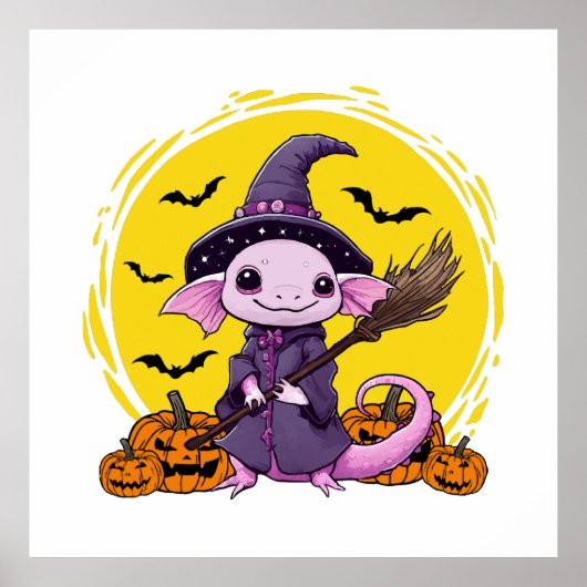 Poster Sorcière d'Halloween Axolotl Mignon (Devant)