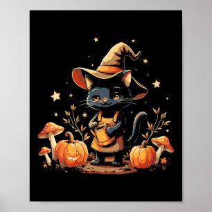 Poster Sorcière d'Halloween pour femmes Chat Arrosant Cit