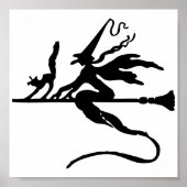 Poster Sorcière d'Halloween sur Broomstick (Devant)