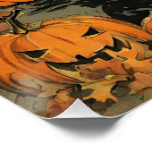 Poster Sorcière d'Halloween vintage, Citrouille, Chat noi (Coin)