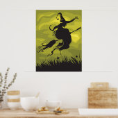 Poster Sorcière effrayante d'Halloween volant sur un bala (Cuisine)