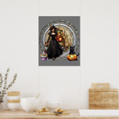 Poster Sorcière Et Chat Halloween (Cuisine)