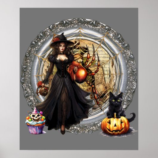 Poster Sorcière Et Chat Halloween (Devant)