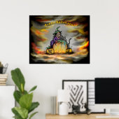 Poster Sorcière et chat noir, Joyeux Halloween ! (Bureau à domicile)