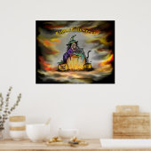 Poster Sorcière et chat noir, Joyeux Halloween ! (Cuisine)
