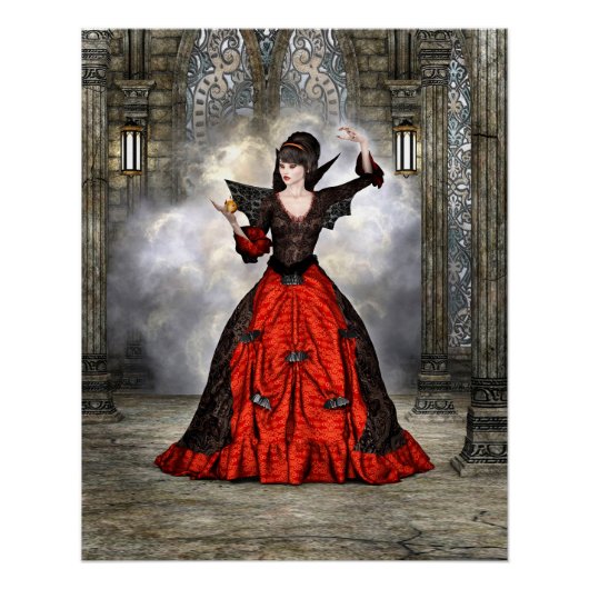 Poster Sorcière Fantasy - Art Halloween Château Médiéval (Devant)