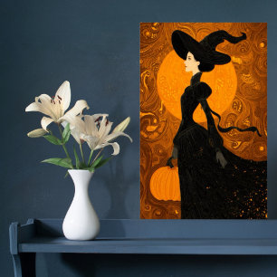 Poster Sorcière gothique Citrouille Halloween Élégant Art