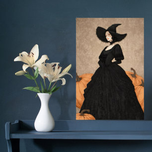 Poster Sorcière gothique Citrouille Halloween Élégant Art