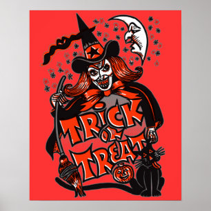 Poster Sorcière Halloween (cru) de des bonbons ou un sort