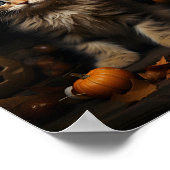 Poster Sorcière Halloween Kitten Avec Feuilles Et Citroui (Coin)