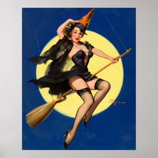 Poster Sorcière Halloween Pin up sorcière fille sorcière (Devant)