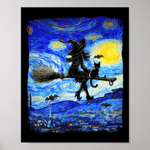 Poster Sorcière Halloween Starry Night Van Gogh Aesthétiq