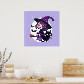 Poster Sorcière mignonne avec une chambre Chat Noir Chat  (Cuisine)