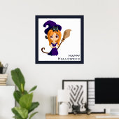 Poster Sorcière mignonne en Casquette violet Halloween (Bureau à domicile)