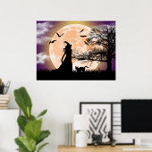 Poster Sorcière mystique, Chat noir, Pleine lune (Bureau à domicile)