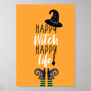 Poster Sorcière orange heureuse de la vie Halloween de