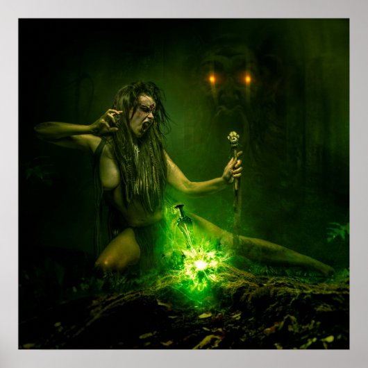 Poster Sorcière qui projette la lumière verte (Devant)