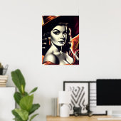 Poster Sorcière Rétro Pin-up (Bureau à domicile)