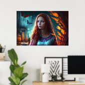 Poster Sorcière rouge, Oeil bleu, Beauté rousse (Bureau à domicile)