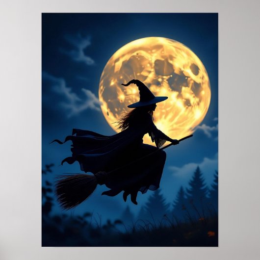Poster Sorcière sur chambre par Pleine lune Halloween (Devant)
