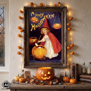 Poster Sorcière vintage joyeuse d'Halloween par Ellen Cla