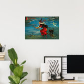 Poster Sorcière Volant Chat noir Crescent Lune (Bureau à domicile)