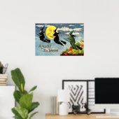 Poster Sorcière Volant Homme Dans Le Ciel Lune (Bureau à domicile)