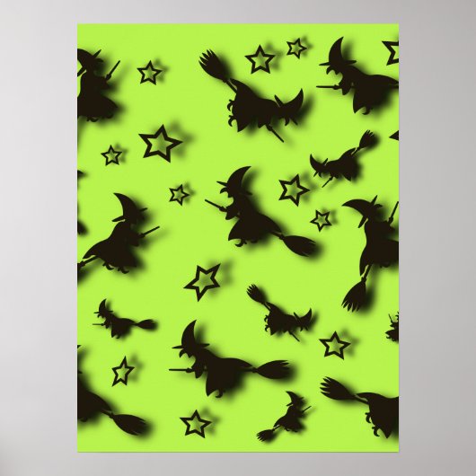 Poster Sorcière volante parmi les étoiles à Halloween nui (Devant)