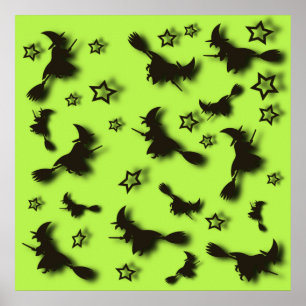 Poster Sorcière volante parmi les étoiles à la nuit d'Hal