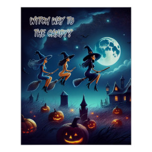 Poster Sorcières effrayantes d'Halloween se dirigeant ver