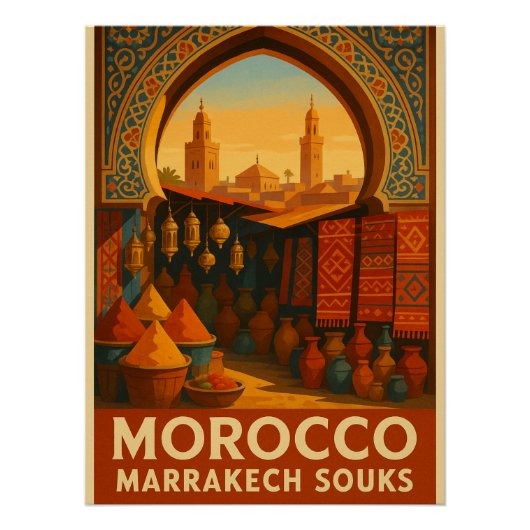 Poster Souks animés de Marrakech, Maroc (Devant)