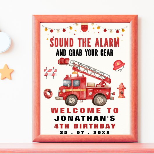 Poster Sound the Alarm! Firefighter Birthday Boy 