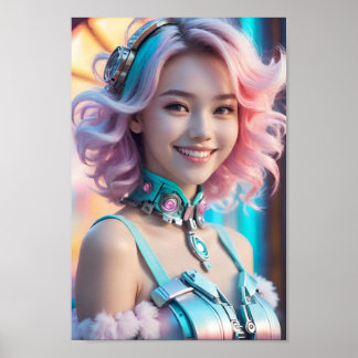 Poster Sourire futuriste Cyberpunk