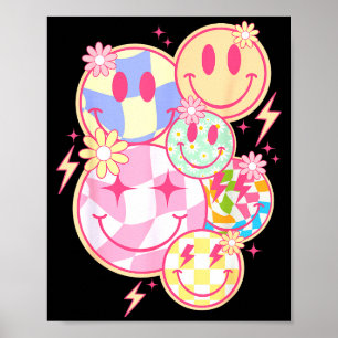 Poster Sourire Rétro Groovy Visage Fleur Visage Heureux D