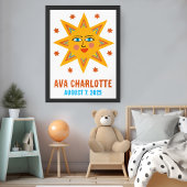 Poster Sourire Retro Sun CUSTOM NOM DE BÉBÉ NAISSANCE Art