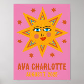 Poster Sourire Retro Sun CUSTOM NOM DE BÉBÉ NAISSANCE Art (Devant)