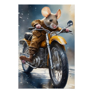 Poster Souris adorable chevaucher une moto