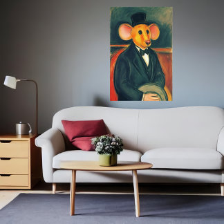 Poster Souris anthropomorphique en costume noir | Art AI