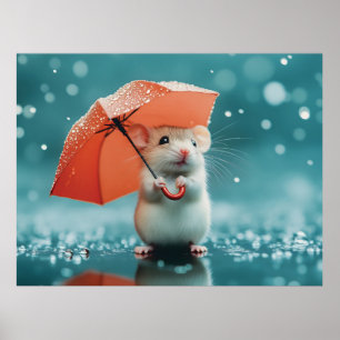 Poster Souris avec parapluie dans la pluie : belle scène