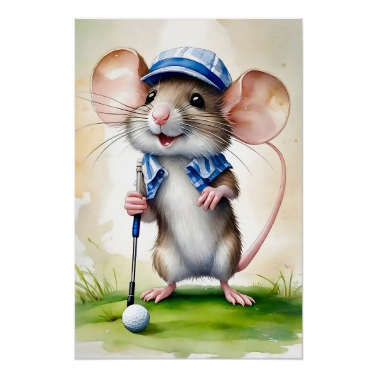 Poster Souris Cute Jouer Golf (Devant)