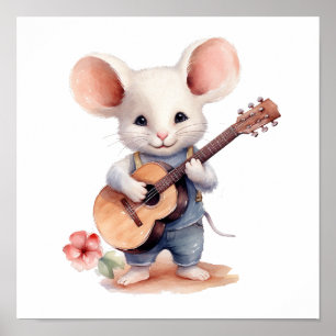 Poster Souris D'Art Jouer Guitare, Droite